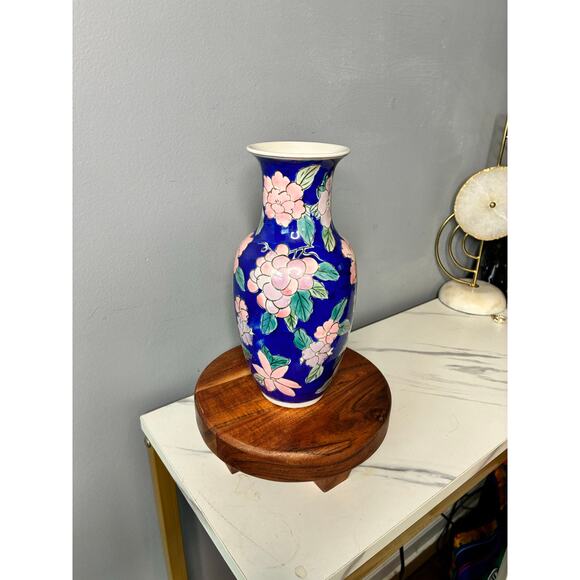 Blue Floral Porcelain Vase Hand-Painted Style | Made in China Decorative Accent - Picture 2 of 5